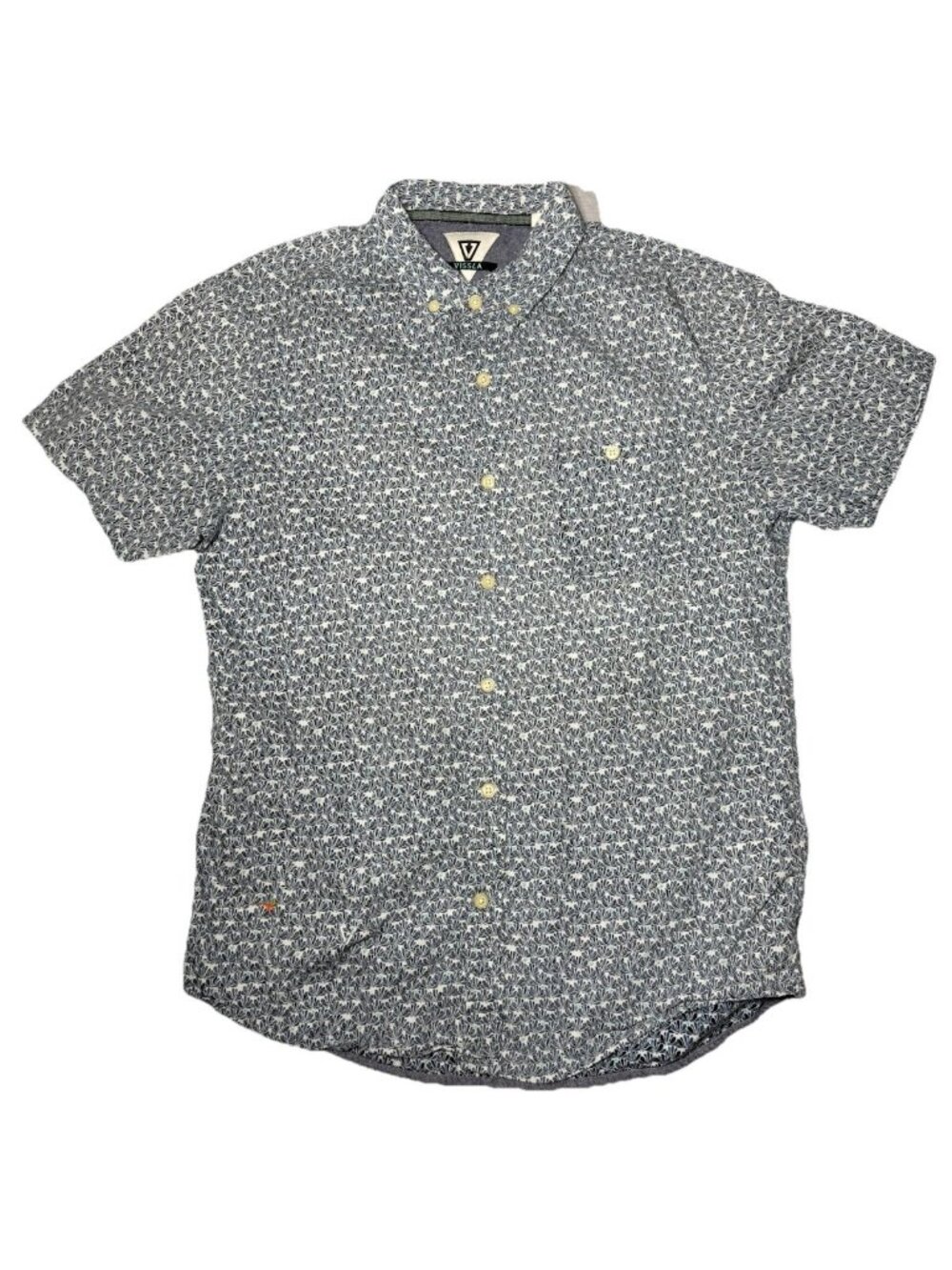 Vissla Men's Floral Short Sleeve Cotton Button Down Shirt Blue White Size Large